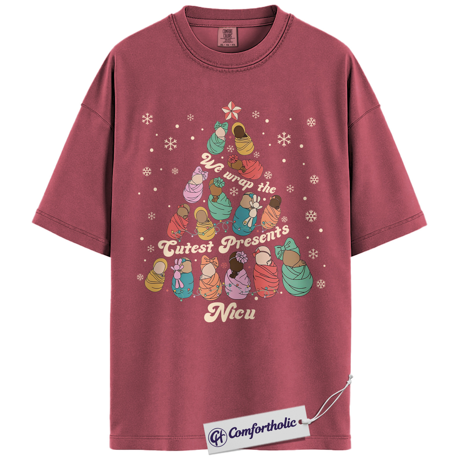 NICU Nurse Christmas Shirt, We Unwrap the Cutest Presents T-Shirt, Cute Newborn Baby Tree Graphic Tee, Neonatal Nurse Holiday Gift, Christmas Comfort Colors Shirt - Image 18