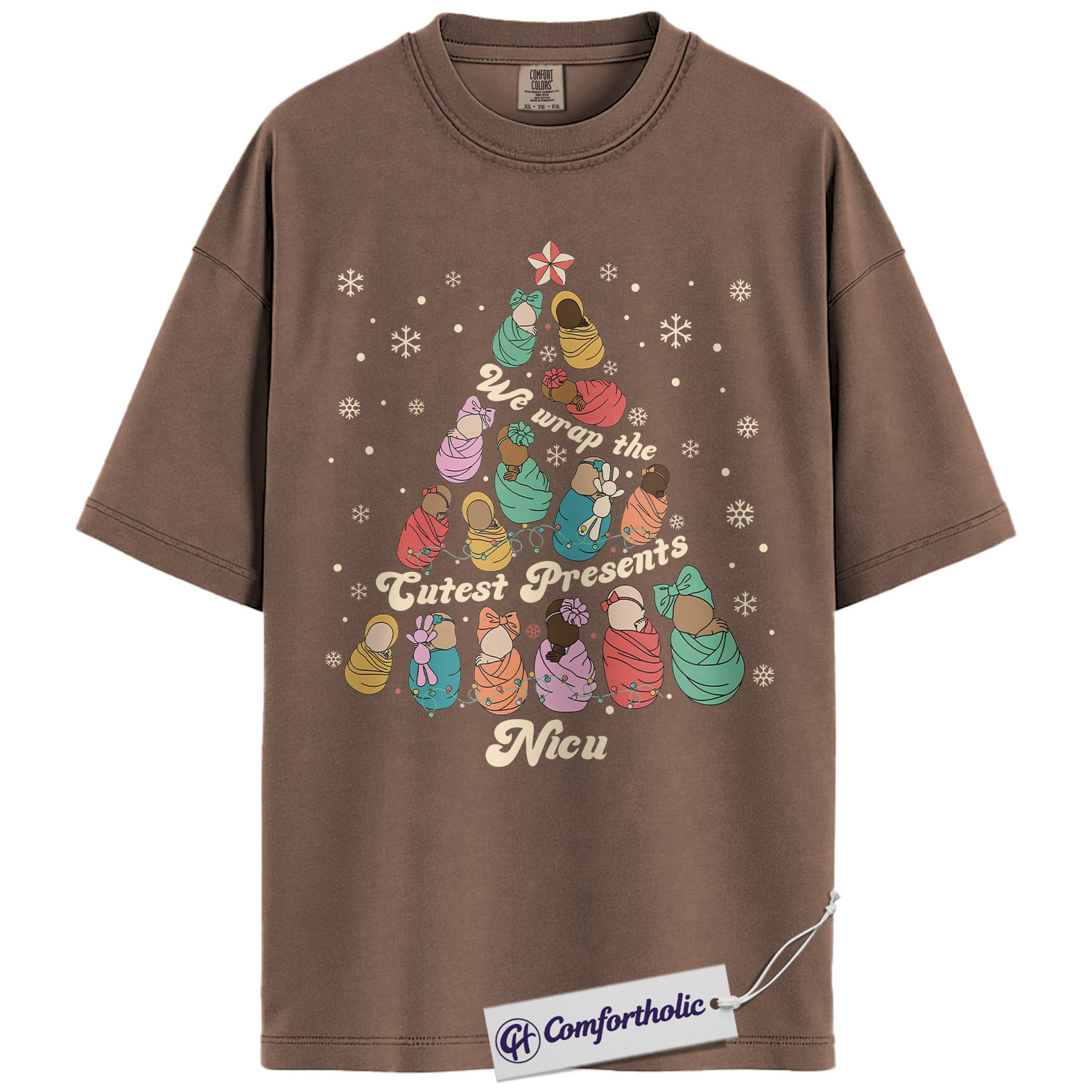 NICU Nurse Christmas Shirt, We Unwrap the Cutest Presents T-Shirt, Cute Newborn Baby Tree Graphic Tee, Neonatal Nurse Holiday Gift, Christmas Comfort Colors Shirt - Image 19