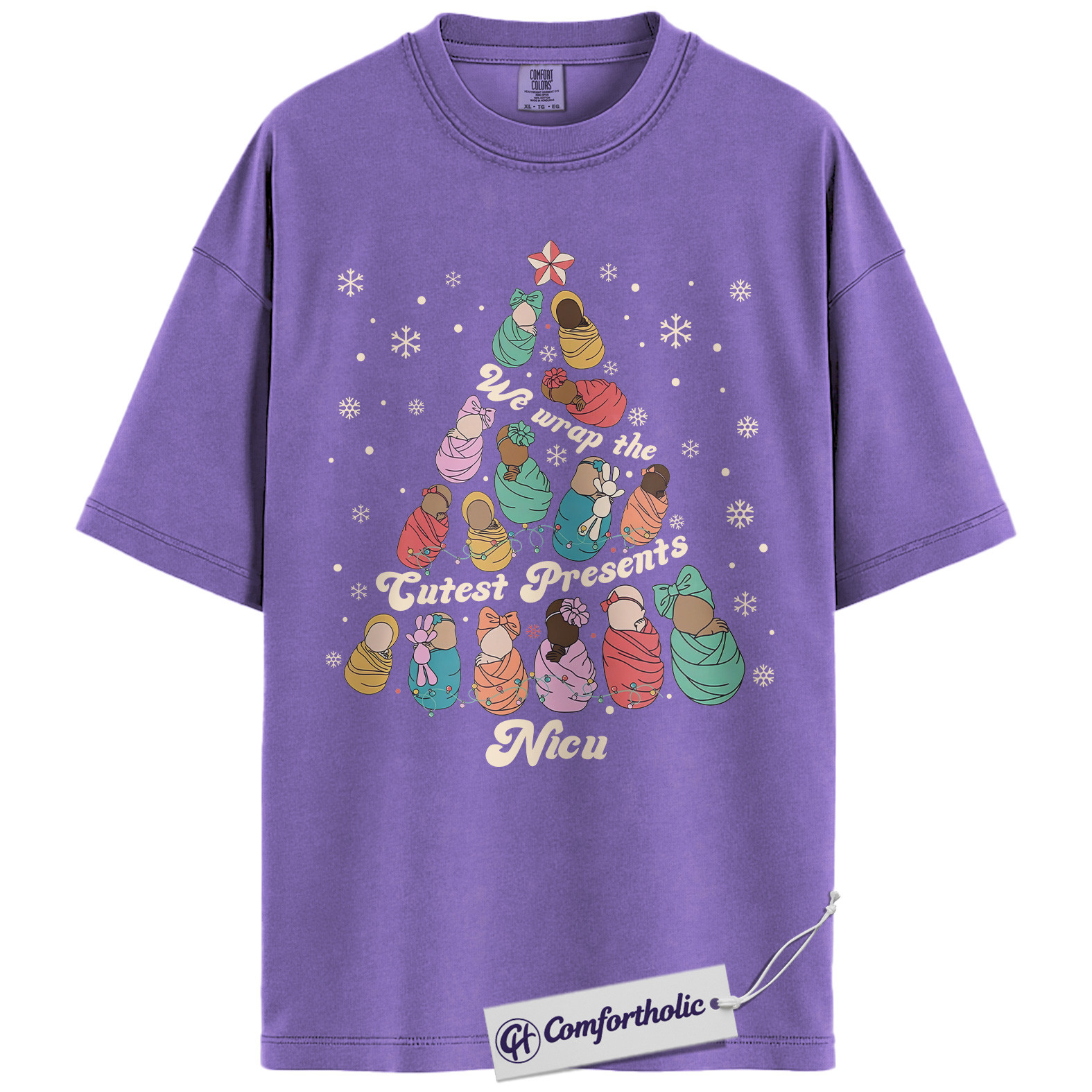 NICU Nurse Christmas Shirt, We Unwrap the Cutest Presents T-Shirt, Cute Newborn Baby Tree Graphic Tee, Neonatal Nurse Holiday Gift, Christmas Comfort Colors Shirt - Image 20