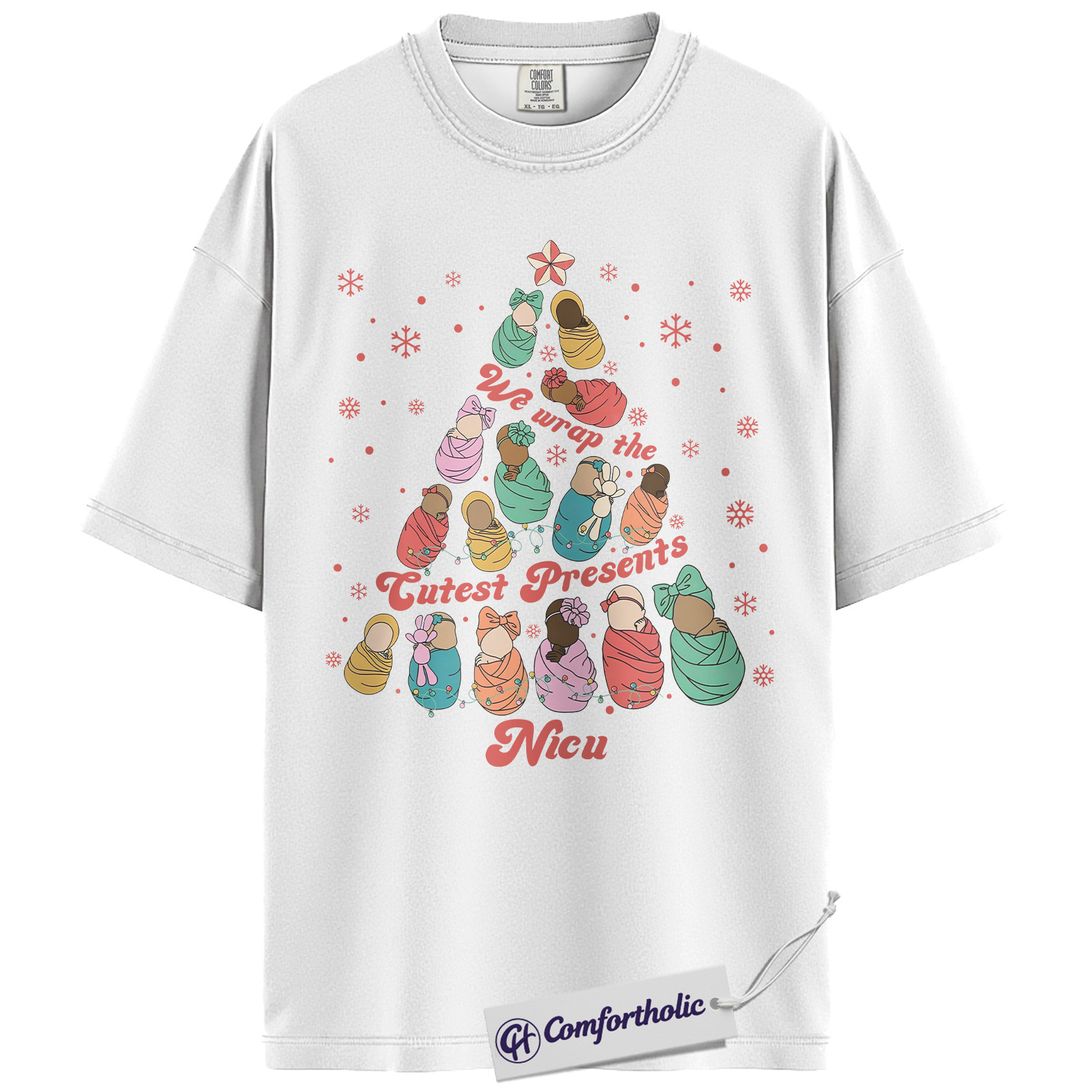NICU Nurse Christmas Shirt, We Unwrap the Cutest Presents T-Shirt, Cute Newborn Baby Tree Graphic Tee, Neonatal Nurse Holiday Gift, Christmas Comfort Colors Shirt - Image 2