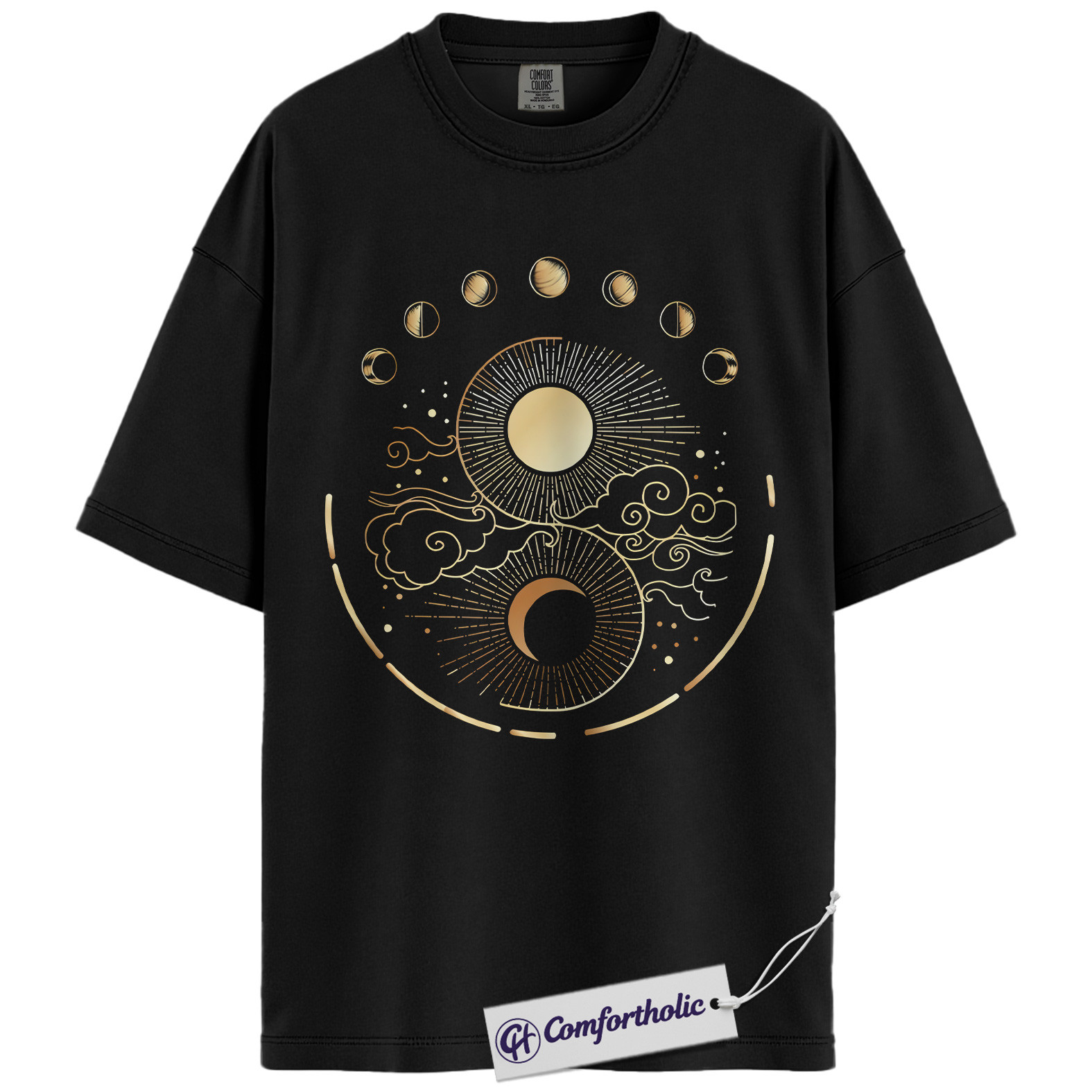 Sun and Moon Yin Yang Shirt, Celestial Phases of the Moon T-Shirt, Spiritual Cosmic Energy Graphic Tee, Boho Astrology Gift Top, Comfort Colors Shirt