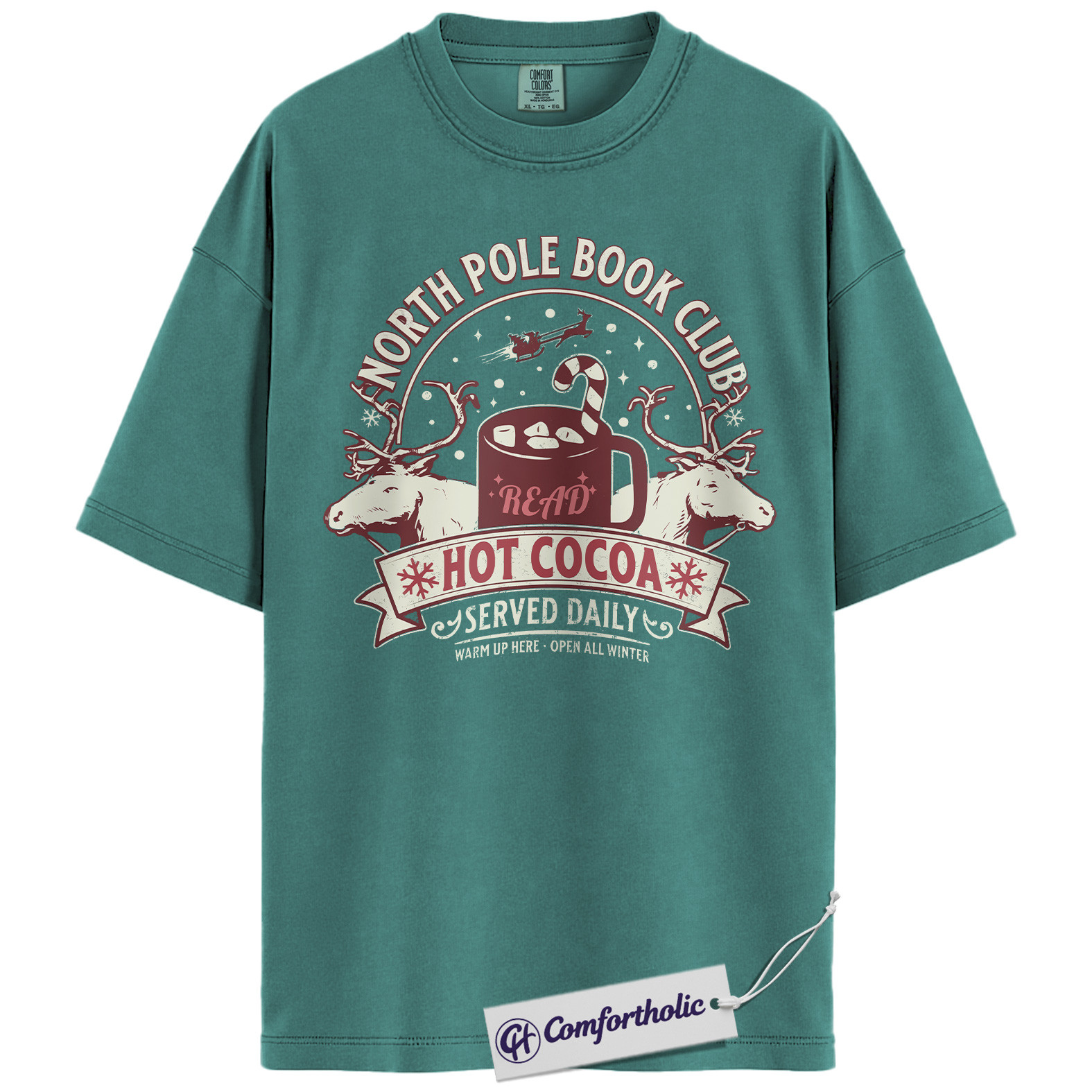 North Pole Book Club Shirt, Hot Cocoa Christmas T-Shirt, Winter Holiday Graphic Tee for Bookworms, Christmas Comfort Colors Shirt - Image 14