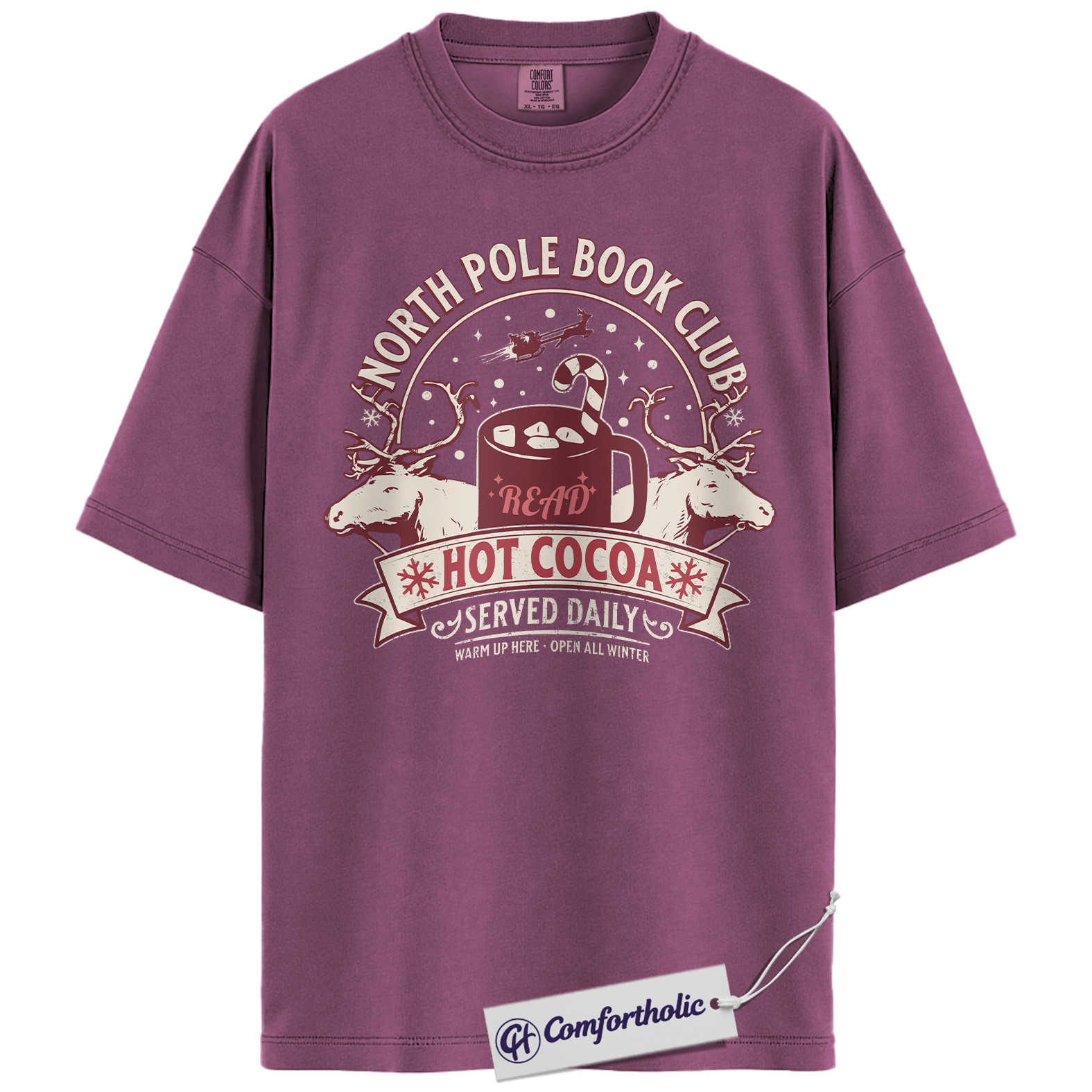 North Pole Book Club Shirt, Hot Cocoa Christmas T-Shirt, Winter Holiday Graphic Tee for Bookworms, Christmas Comfort Colors Shirt - Image 16
