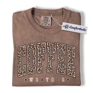Coffee Weather Shirt, Leopard Print Coffee Lover T-Shirt, Cozy Fall Graphic Tee, Caffeine Addict Gift for Women, Comfort Colors Shirt