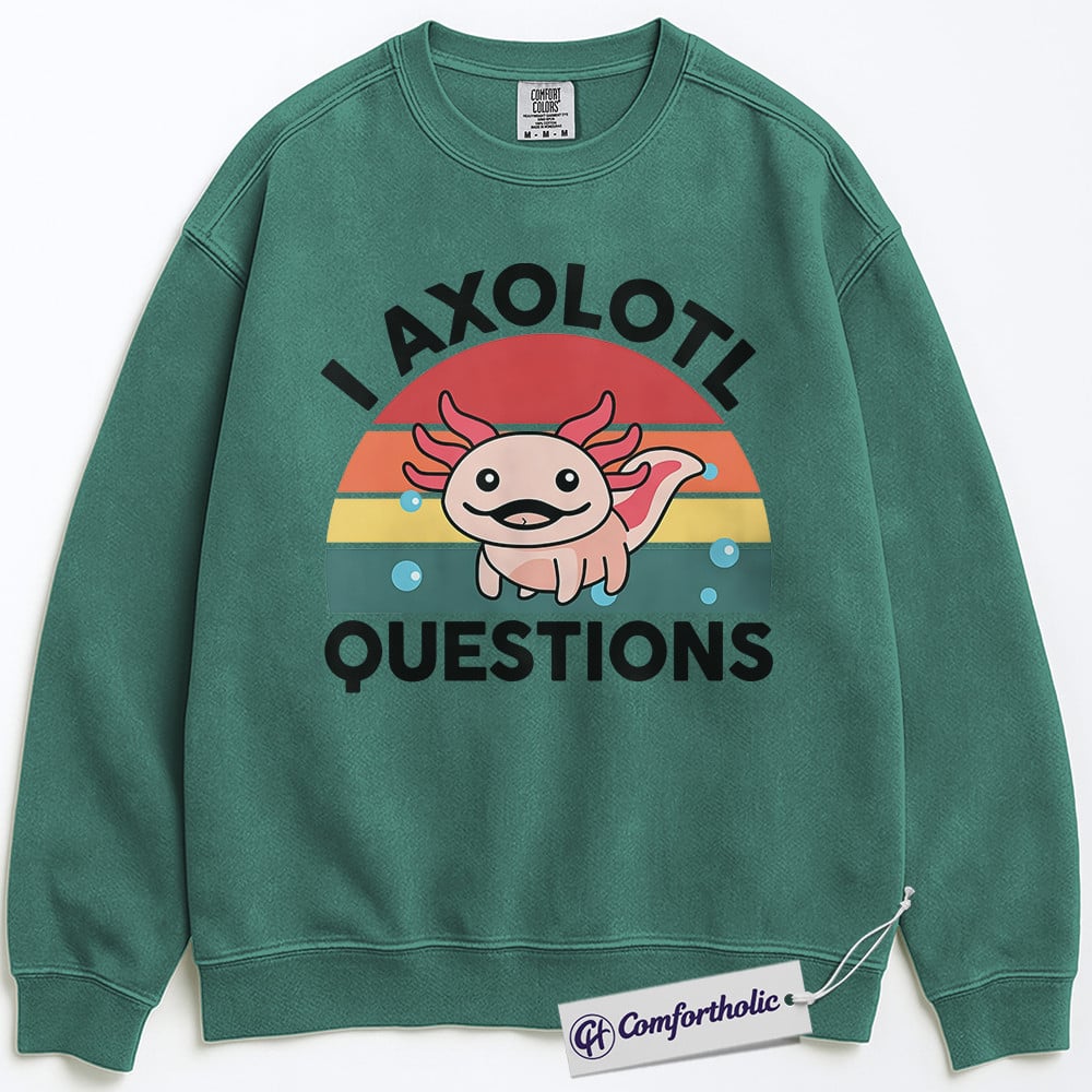 I Axolotl Questions Sweatshirt, Funny Axolotl Pullover for Animal Lovers, Cute Aquatic Salamander Graphic Crewneck, Pun Gift for Kids and Adults, Comfort Colors Sweatshirt - Image 5