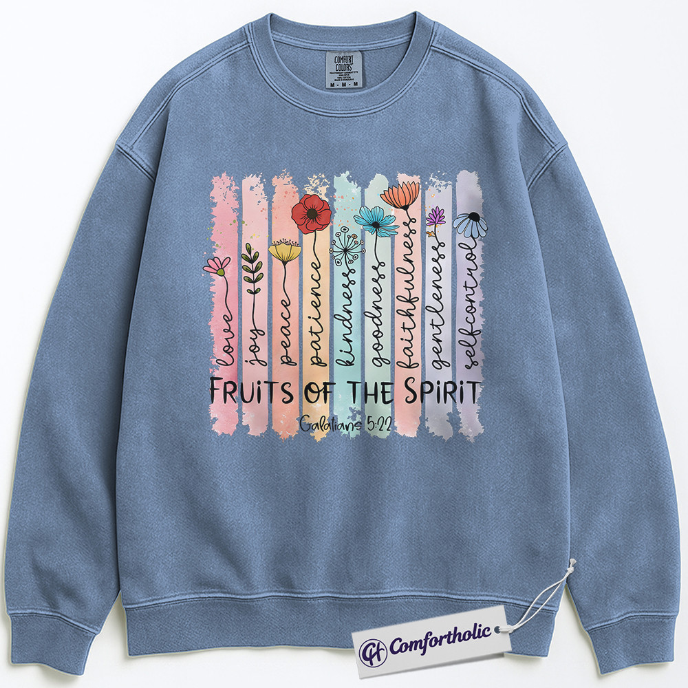 Fruits of the Spirit Sweatshirt, Galatians 5:22 Bible Verse Pullover, Christian Faith Graphic Crewneck, Religious Scripture Gift, Comfort Colors Sweatshirt - Image 5