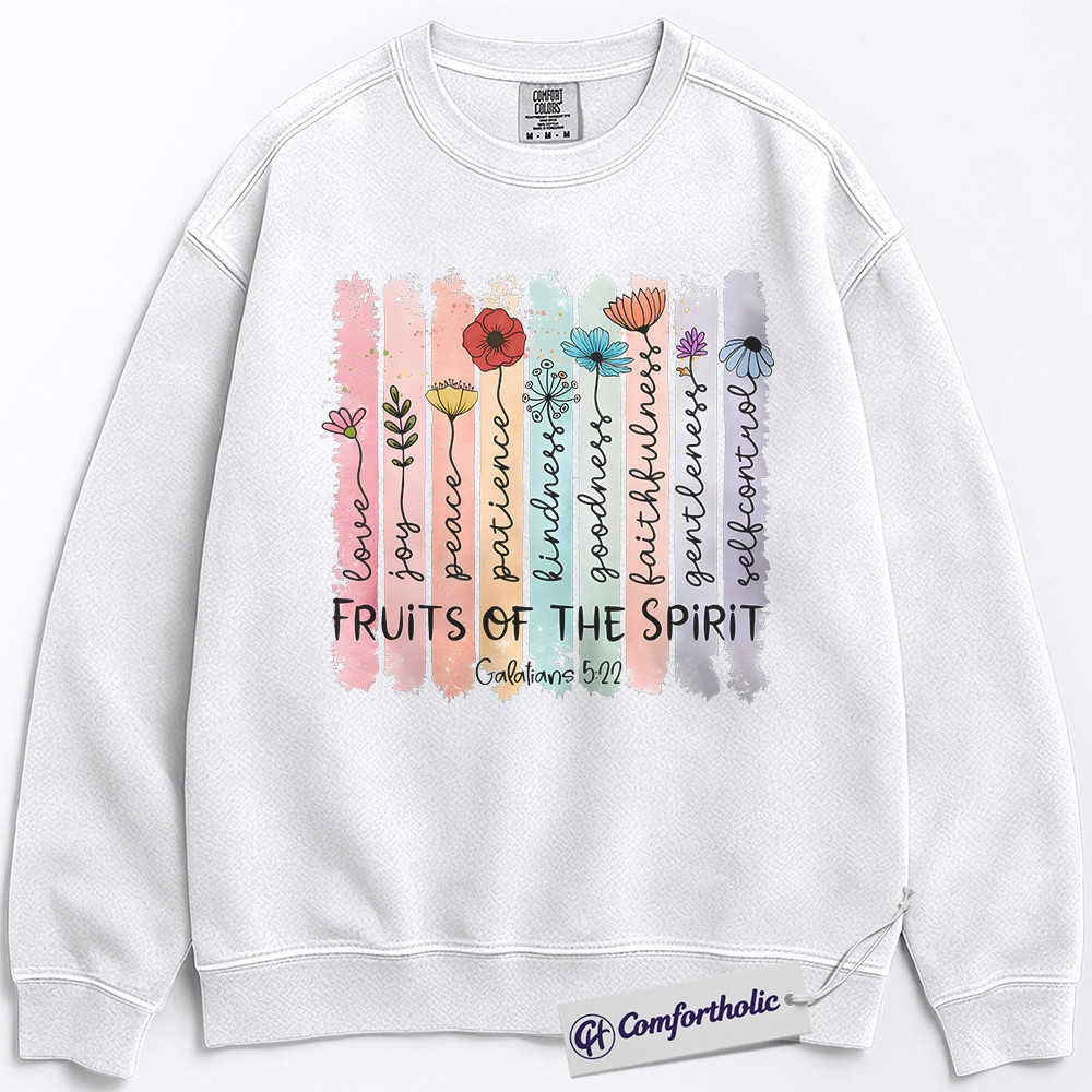 Fruits of the Spirit Sweatshirt, Galatians 5:22 Bible Verse Pullover, Christian Faith Graphic Crewneck, Religious Scripture Gift, Comfort Colors Sweatshirt - Image 2