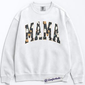 Alternative view of Mama Ghost Sweatshirt, Cute Halloween Mom Pullover, Spooky Fall Graphic Crewneck, Funny Retro Mama Gift, Family Comfort Colors Sweatshirt