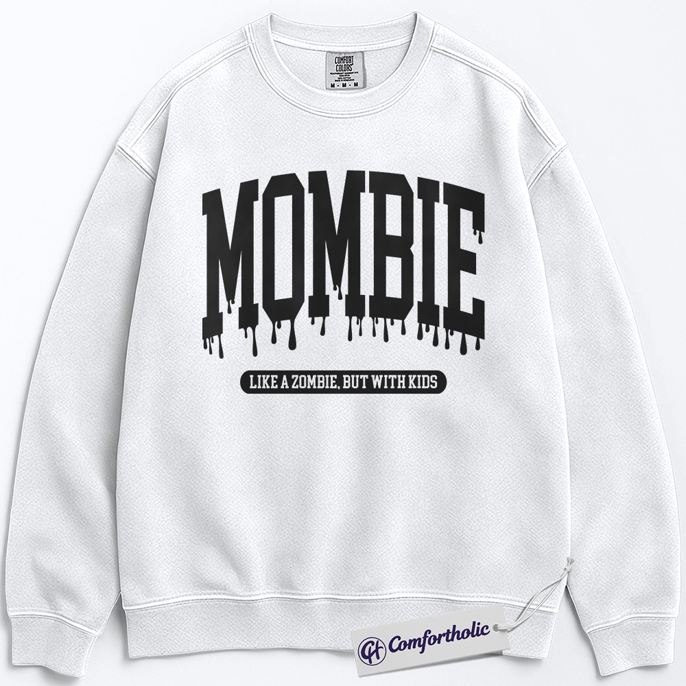 Mombie Sweatshirt, Funny Zombie Mom Pullover, Halloween Motherhood Graphic Crewneck, Cute Spooky Gift for Tired Moms, Mama Comfort Colors Sweatshirt