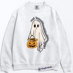Alternative view of Read Books Sweatshirt, Funny Ghost Halloween Pullover, Spooky Bookworm Graphic Crewneck, Cute Literary Pun Gift, Book Lover Comfort Colors Sweatshirt