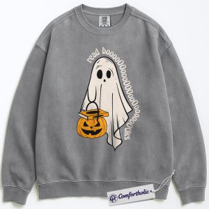 Alternative view of Read Books Sweatshirt, Spooky Ghost Reader Crewneck, Funny Halloween Bookworm Pullover, Cute Literary Gift for Book Lovers, Comfort Colors Sweatshirt