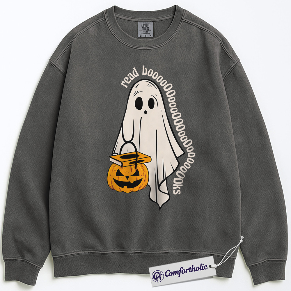 Read Books Sweatshirt, Spooky Ghost Reader Crewneck, Funny Halloween Bookworm Pullover, Cute Literary Gift for Book Lovers, Comfort Colors Sweatshirt - Image 3
