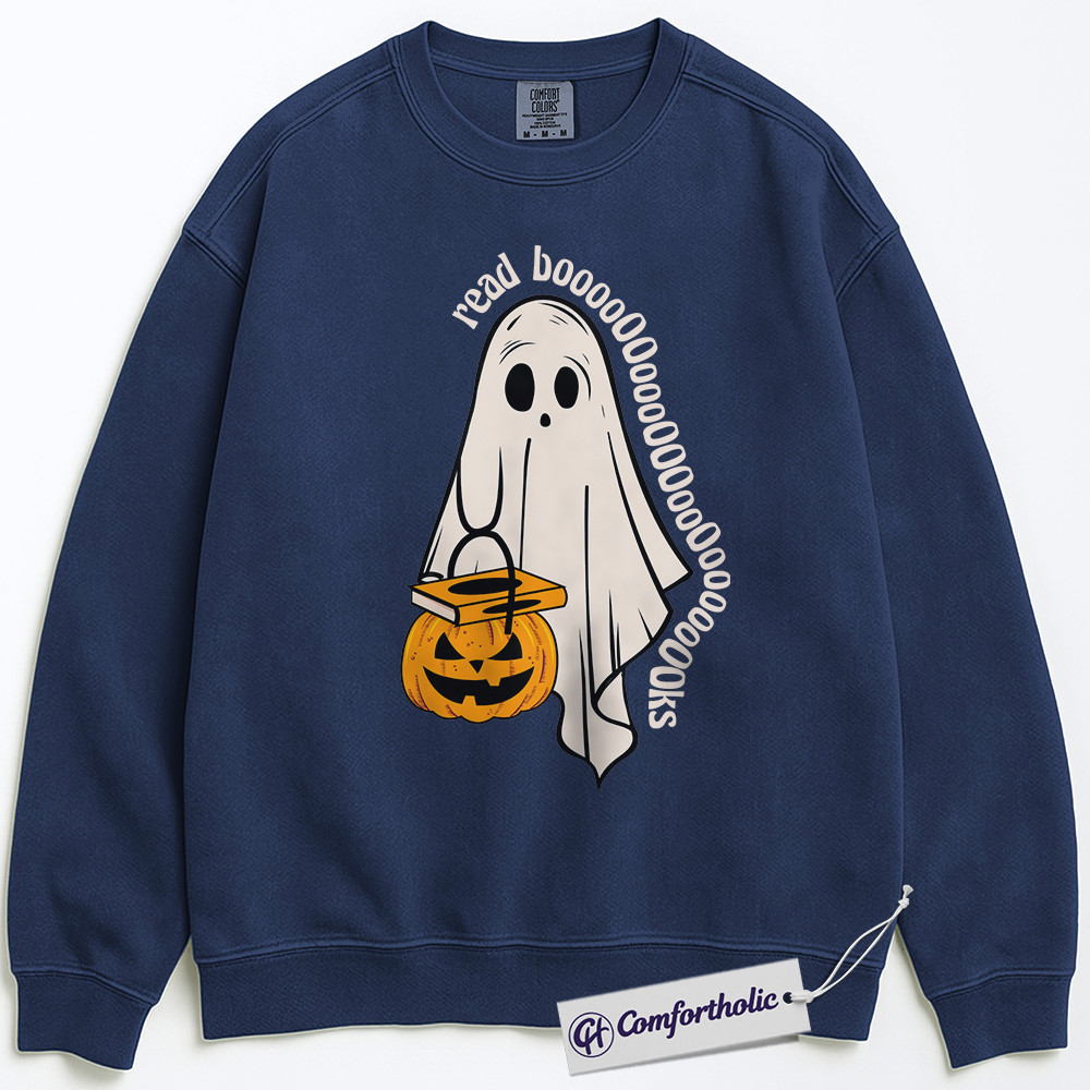 Read Books Sweatshirt, Spooky Ghost Reader Crewneck, Funny Halloween Bookworm Pullover, Cute Literary Gift for Book Lovers, Comfort Colors Sweatshirt - Image 4