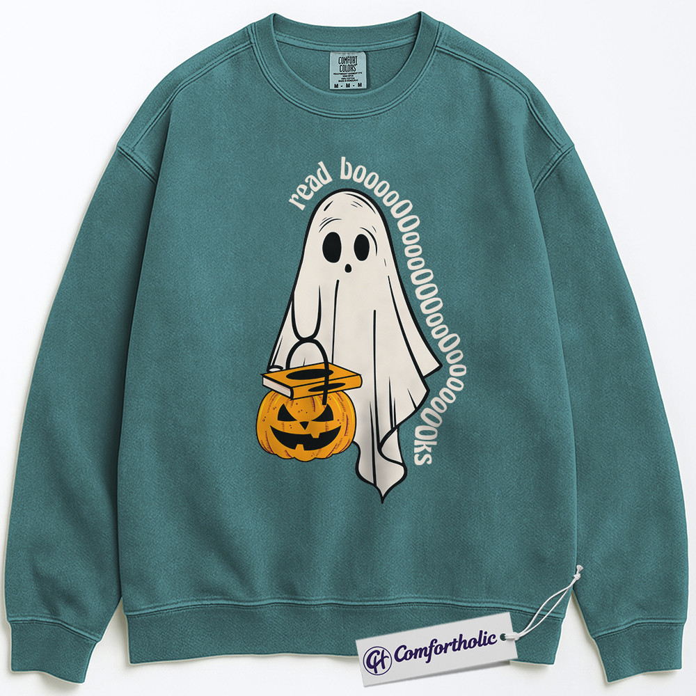 Read Books Sweatshirt, Spooky Ghost Reader Crewneck, Funny Halloween Bookworm Pullover, Cute Literary Gift for Book Lovers, Comfort Colors Sweatshirt - Image 7