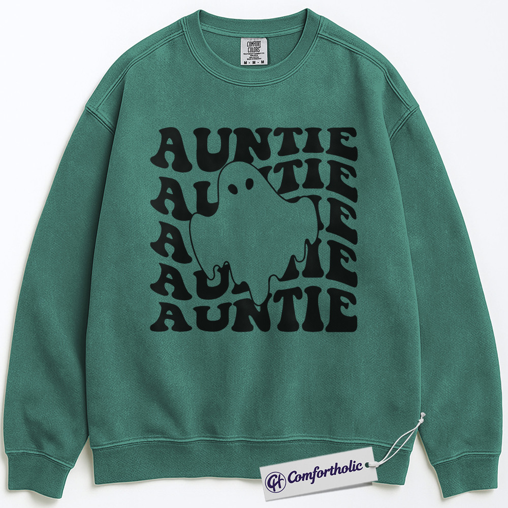Spooky Auntie Sweatshirt, Ghost Aunt Pullover, Cute Retro Graphic Crewneck, Fun Fall Gift for Aunts, Halloween Comfort Colors Sweatshirt - Image 6