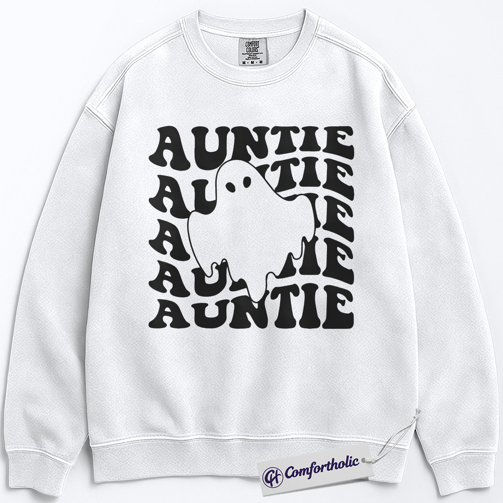 Spooky Auntie Sweatshirt, Ghost Aunt Pullover, Cute Retro Graphic Crewneck, Fun Fall Gift for Aunts, Halloween Comfort Colors Sweatshirt