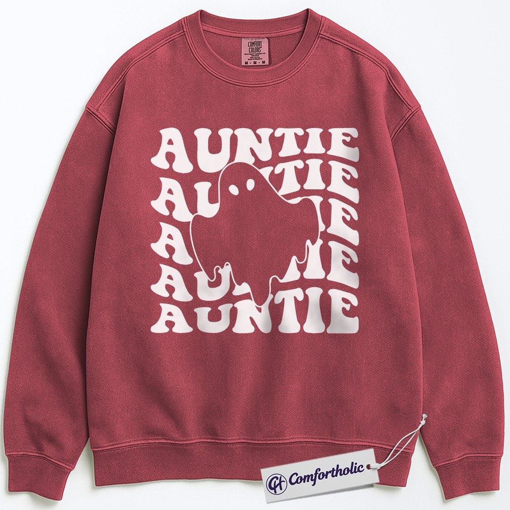 Spooky Auntie Sweatshirt, Cute Ghost Aunt Crewneck, Retro Halloween Pullover, Fun Fall Gift for Aunts, Comfort Colors Sweatshirt