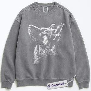 Alternative view of German Shepherd Sweatshirt, Realistic Dog Lover Pullover, Faithful Pet Memorial Crewneck, Animal Art Graphic Gift for Dog Owners, Comfort Colors Sweatshirt