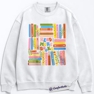 Alternative view of Read More Books Sweatshirt, Colorful Book Lover Pullover, Aesthetic Library Reading Graphic Crewneck, Cute Literary Gift for Readers, Comfort Colors Sweatshirt