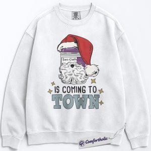 Alternative view of Sani-Cloth Santa Is Coming to Town Sweatshirt, Funny Medical Christmas Crewneck, Holiday Nurse Pullover, Festive Gift for Healthcare Workers, Comfort Colors Sweatshirt