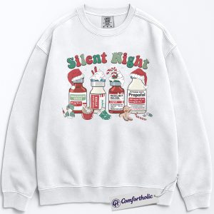 Alternative view of Silent Night Nurse Sweatshirt, Funny Medical Christmas Pullover, Propofol Holiday Graphic Crewneck, Healthcare Worker Santa Top, Christmas Gift for Nurses, Comfort Colors Sweatshirt