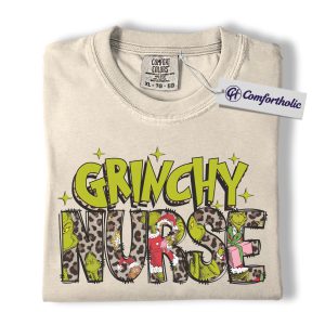 Alternative view of Grinchy Nurse Shirt, Funny Christmas Nurse T-Shirt, Grinch Themed Medical Worker Graphic Tee, Holiday Gift for Nurses, Christmas Comfort Colors Shirt