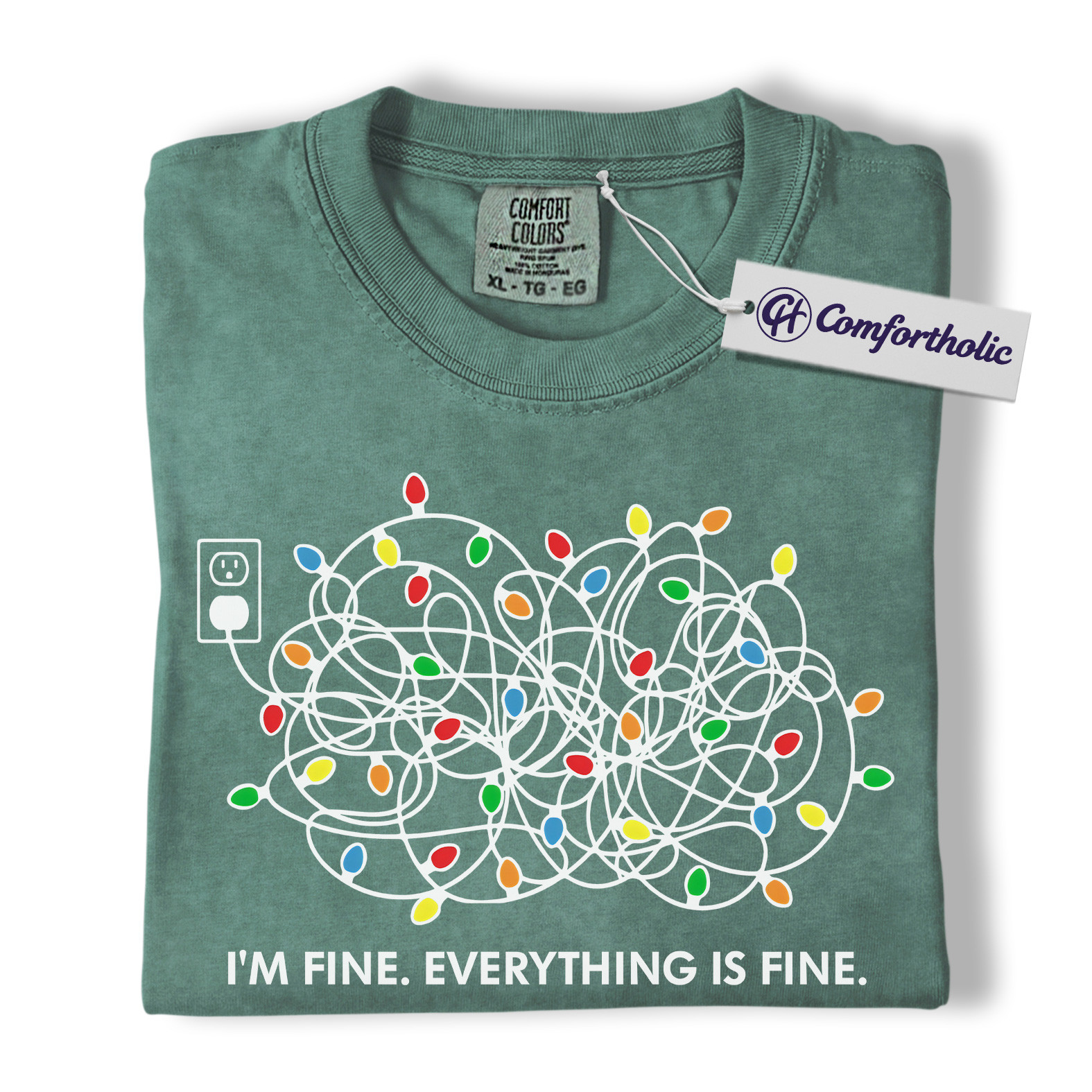 I’m Fine Everything Is Fine Christmas Shirt, Funny Holiday Lights T-Shirt, Tangled String Graphic Tee, Sarcastic Relatable Quote Comfort Colors Shirt - Image 9