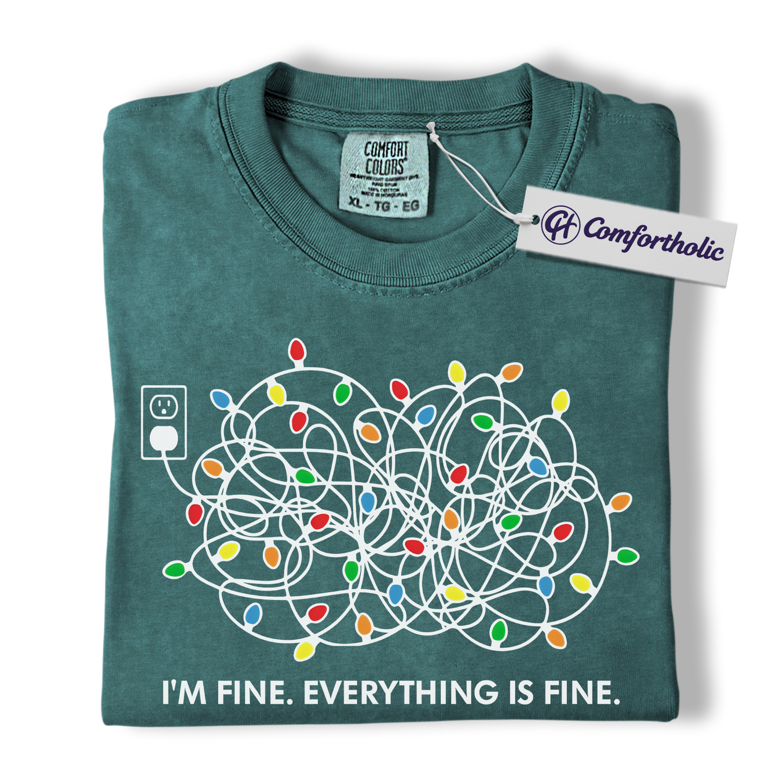 I’m Fine Everything Is Fine Christmas Shirt, Funny Holiday Lights T-Shirt, Tangled String Graphic Tee, Sarcastic Relatable Quote Comfort Colors Shirt - Image 10