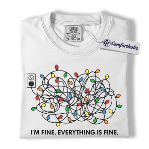 Alternative view of I’m Fine Everything Is Fine Christmas Shirt, Funny Holiday Lights T-Shirt, Tangled String Graphic Tee, Sarcastic Relatable Quote Comfort Colors Shirt