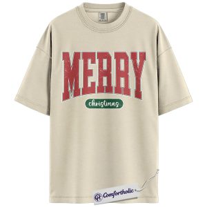 Merry Christmas Shirt, Retro Holiday Typography T-Shirt, Vintage Festive Graphic Tee, Christmas Comfort Colors Shirt