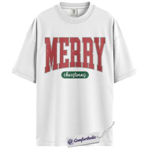 Alternative view of Merry Christmas Shirt, Retro Holiday Typography T-Shirt, Vintage Festive Graphic Tee, Christmas Comfort Colors Shirt