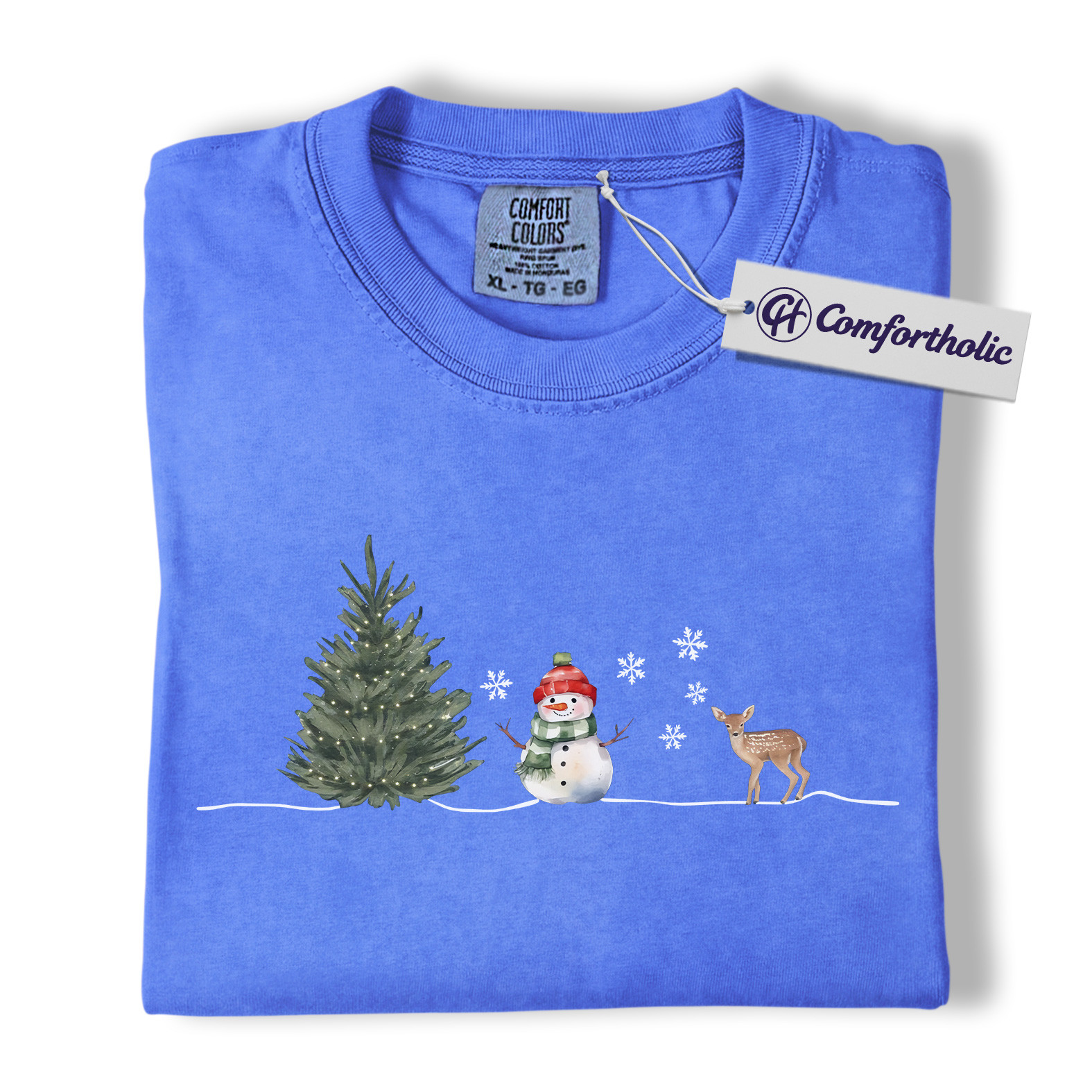Minimal Christmas Shirt, Watercolor Snowman Reindeer T-Shirt, Cozy Winter Holiday Graphic Tee, Christmas Comfort Colors Shirt - Image 12
