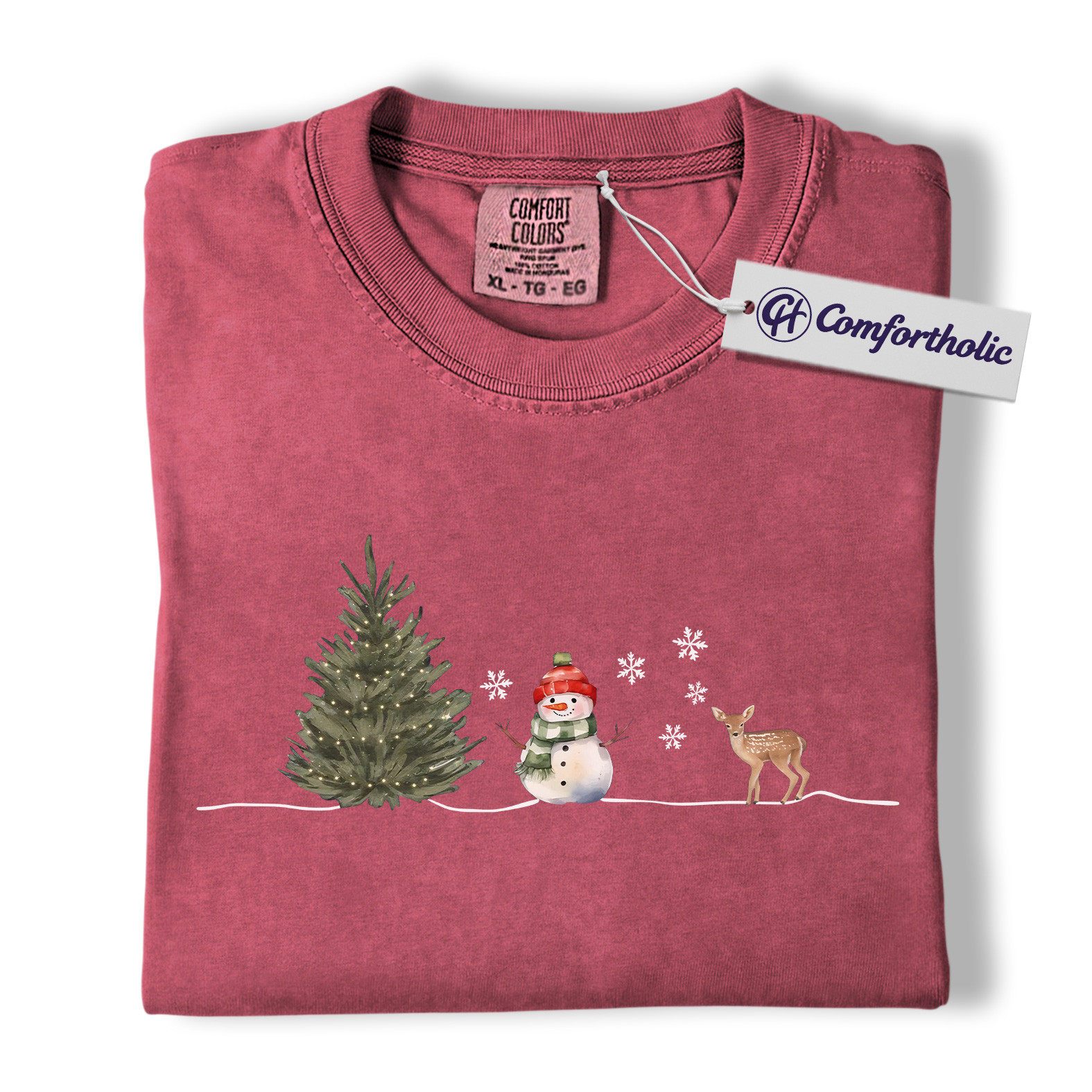 Minimal Christmas Shirt, Watercolor Snowman Reindeer T-Shirt, Cozy Winter Holiday Graphic Tee, Christmas Comfort Colors Shirt - Image 18
