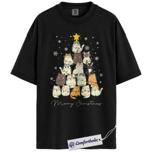 Cat Christmas Tree Shirt, Funny Holiday Cat Lover T-Shirt, Cute Festive Graphic Tee, Merry Christmas Gift for Pet Owners, Christmas Comfort Colors Shirt