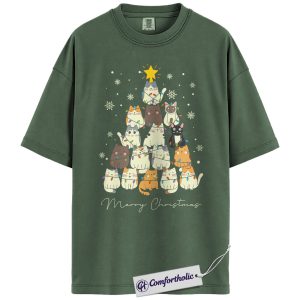 Alternative view of Cat Christmas Tree Shirt, Funny Holiday Cat Lover T-Shirt, Cute Festive Graphic Tee, Merry Christmas Gift for Pet Owners, Christmas Comfort Colors Shirt