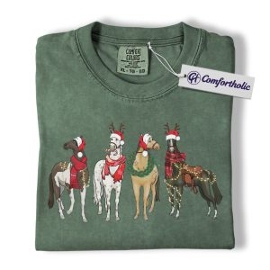 Funny Horse Christmas Shirt, Farm Animal Holiday T-Shirt, Cute Santa Horse Graphic Tee, Country Gift for Horse Lovers, Christmas Comfort Colors Shirt