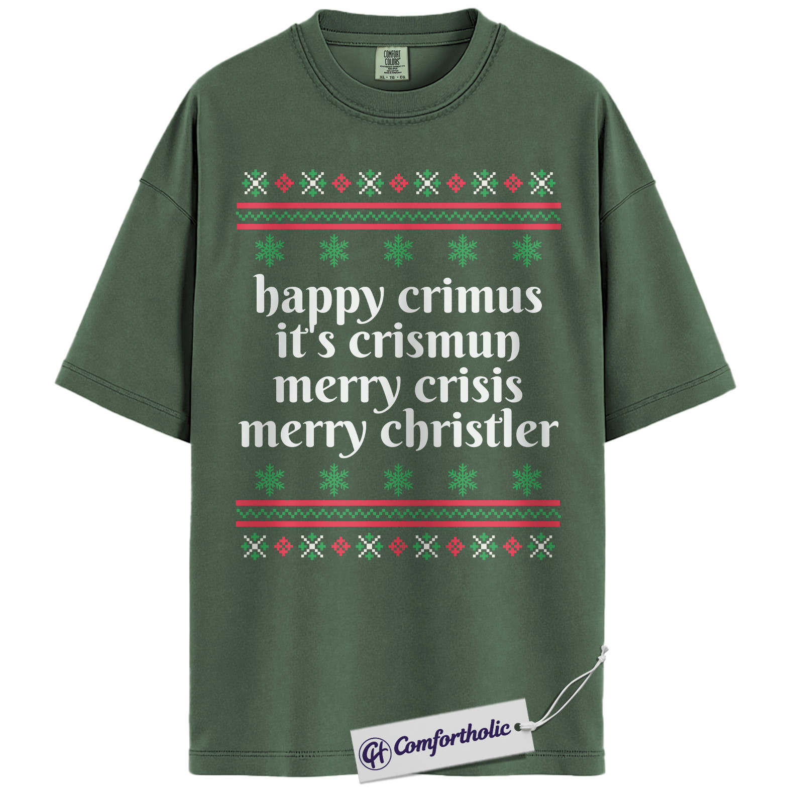 Happy Crimus Christmas Shirt, Merry Crisis Meme T-Shirt, Funny Holiday Quote Graphic Tee, Christmas Comfort Colors Shirt - Image 6