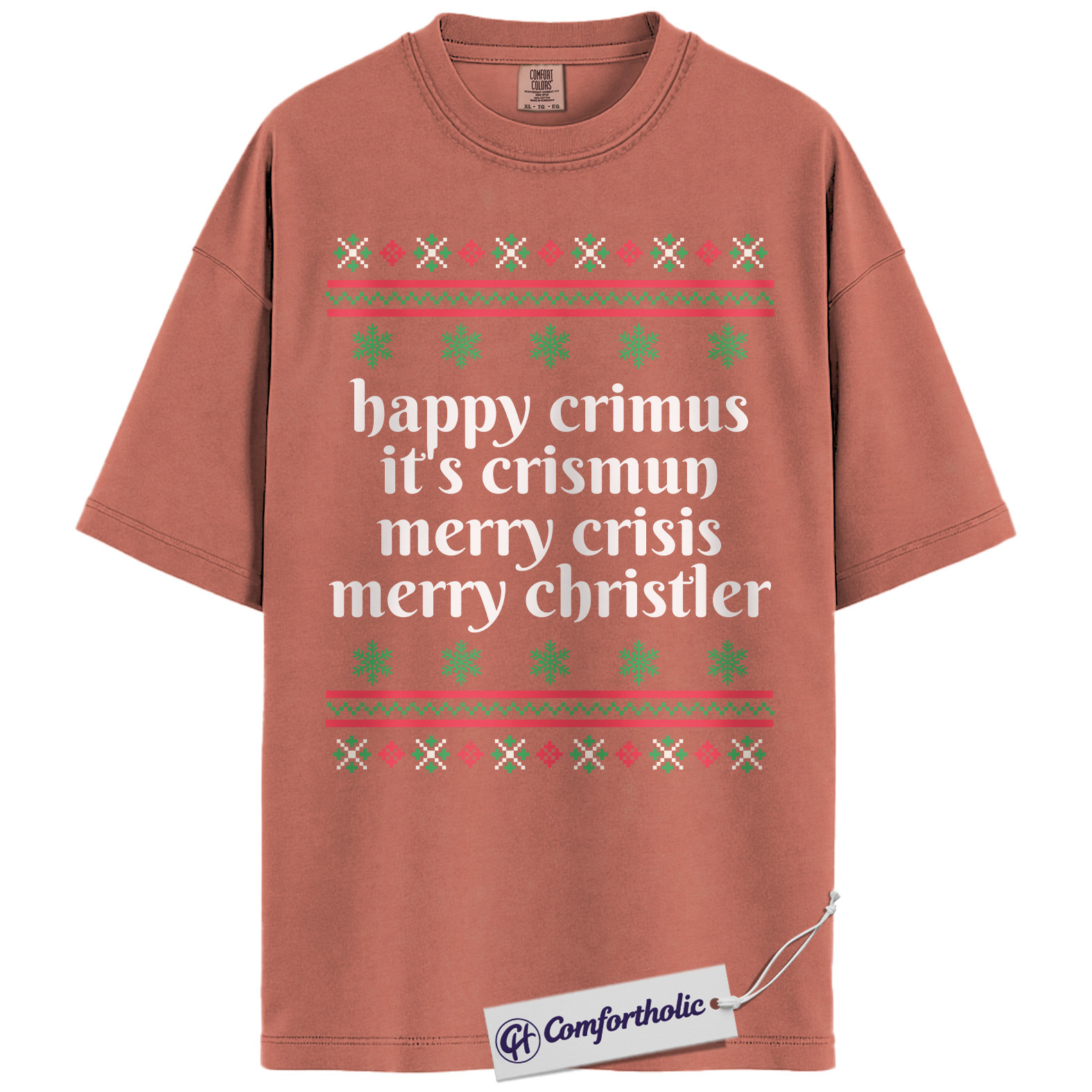 Happy Crimus Christmas Shirt, Merry Crisis Meme T-Shirt, Funny Holiday Quote Graphic Tee, Christmas Comfort Colors Shirt - Image 8