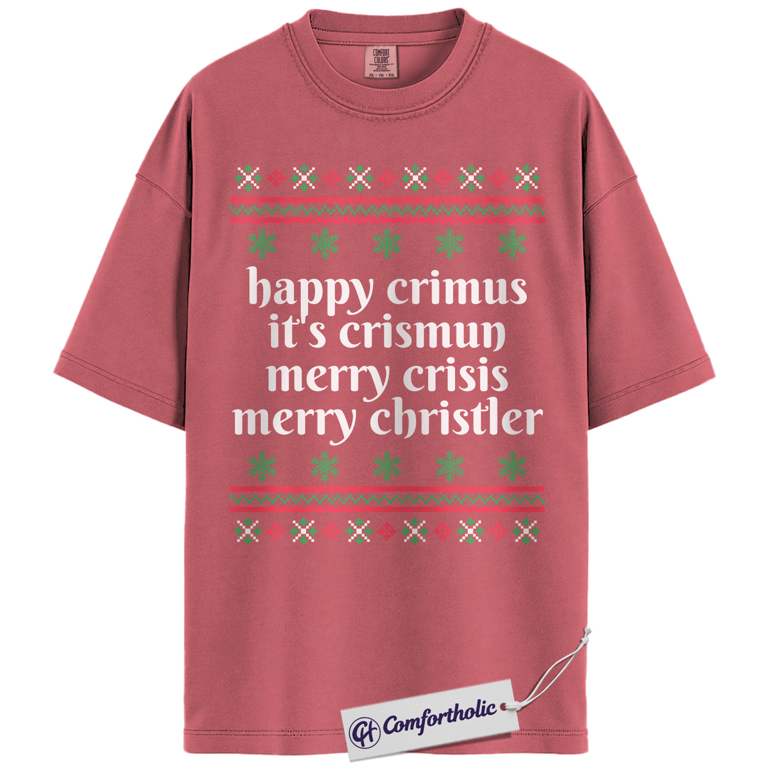 Happy Crimus Christmas Shirt, Merry Crisis Meme T-Shirt, Funny Holiday Quote Graphic Tee, Christmas Comfort Colors Shirt - Image 10