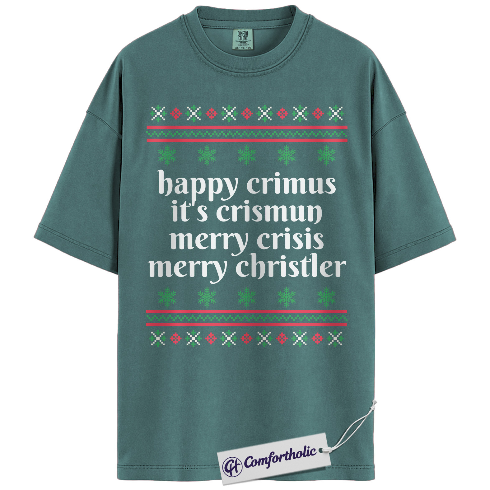 Happy Crimus Christmas Shirt, Merry Crisis Meme T-Shirt, Funny Holiday Quote Graphic Tee, Christmas Comfort Colors Shirt - Image 12