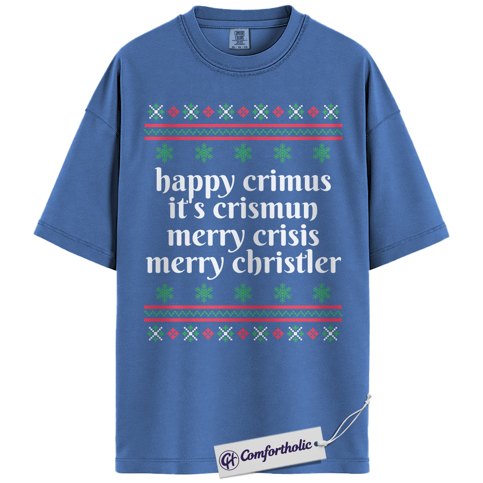 Happy Crimus Christmas Shirt, Merry Crisis Meme T-Shirt, Funny Holiday Quote Graphic Tee, Christmas Comfort Colors Shirt - Image 13