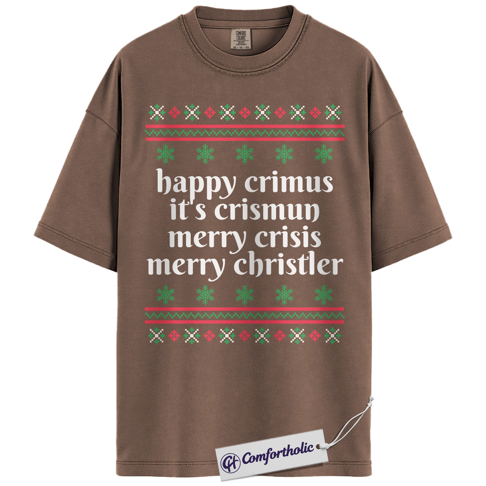 Happy Crimus Christmas Shirt, Merry Crisis Meme T-Shirt, Funny Holiday Quote Graphic Tee, Christmas Comfort Colors Shirt - Image 19