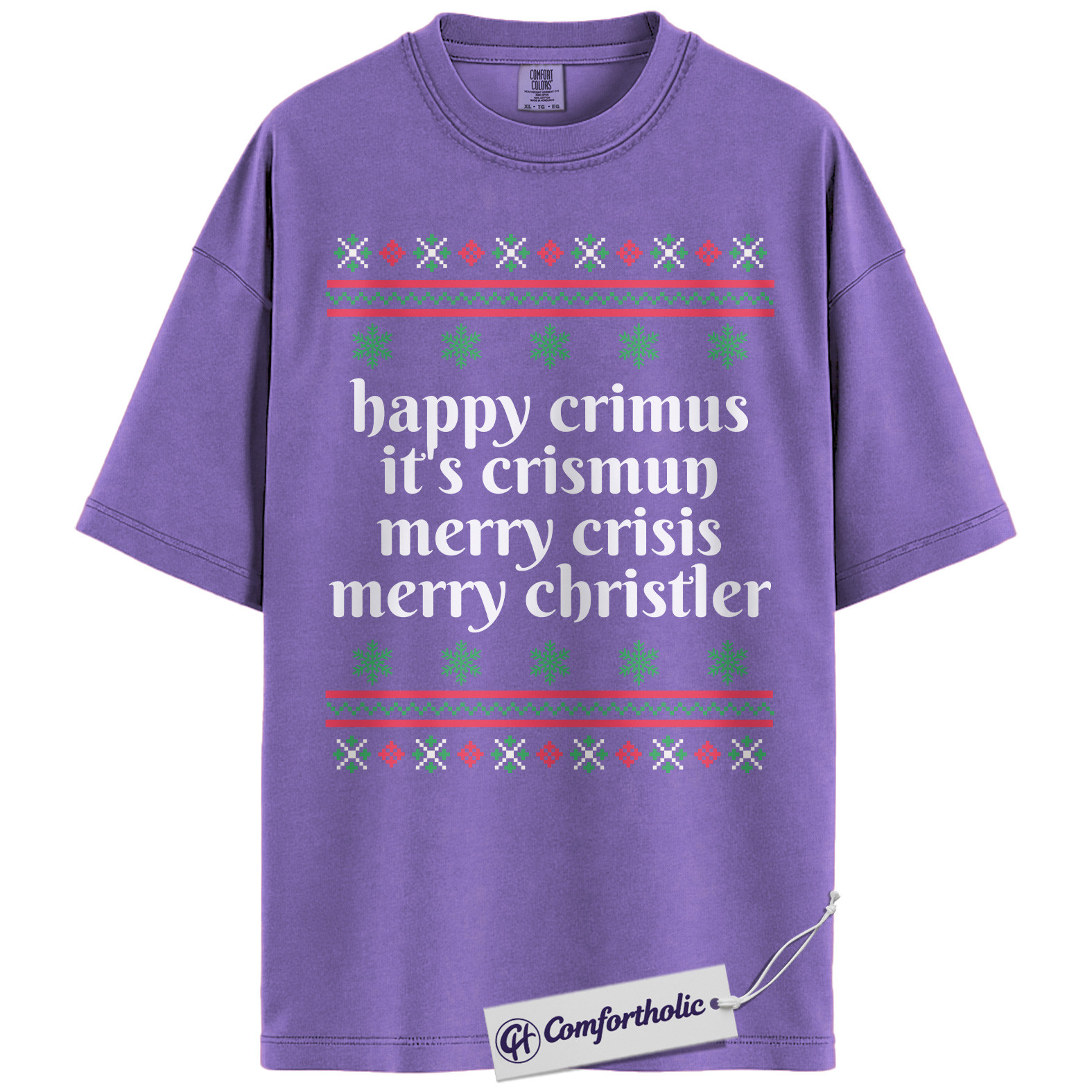 Happy Crimus Christmas Shirt, Merry Crisis Meme T-Shirt, Funny Holiday Quote Graphic Tee, Christmas Comfort Colors Shirt - Image 20