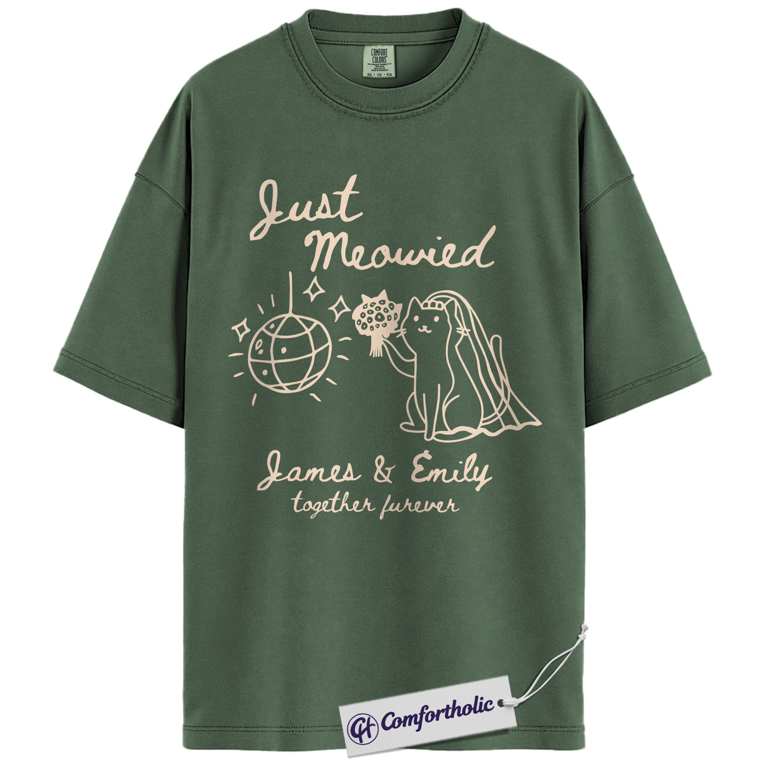 Custom Just Meowied Shirt, Personalized Cat Wedding T-Shirt, Funny Newlywed Couple Graphic Tee, Anniversary Gift for Cat Lovers, Comfort Colors Shirt - Image 5