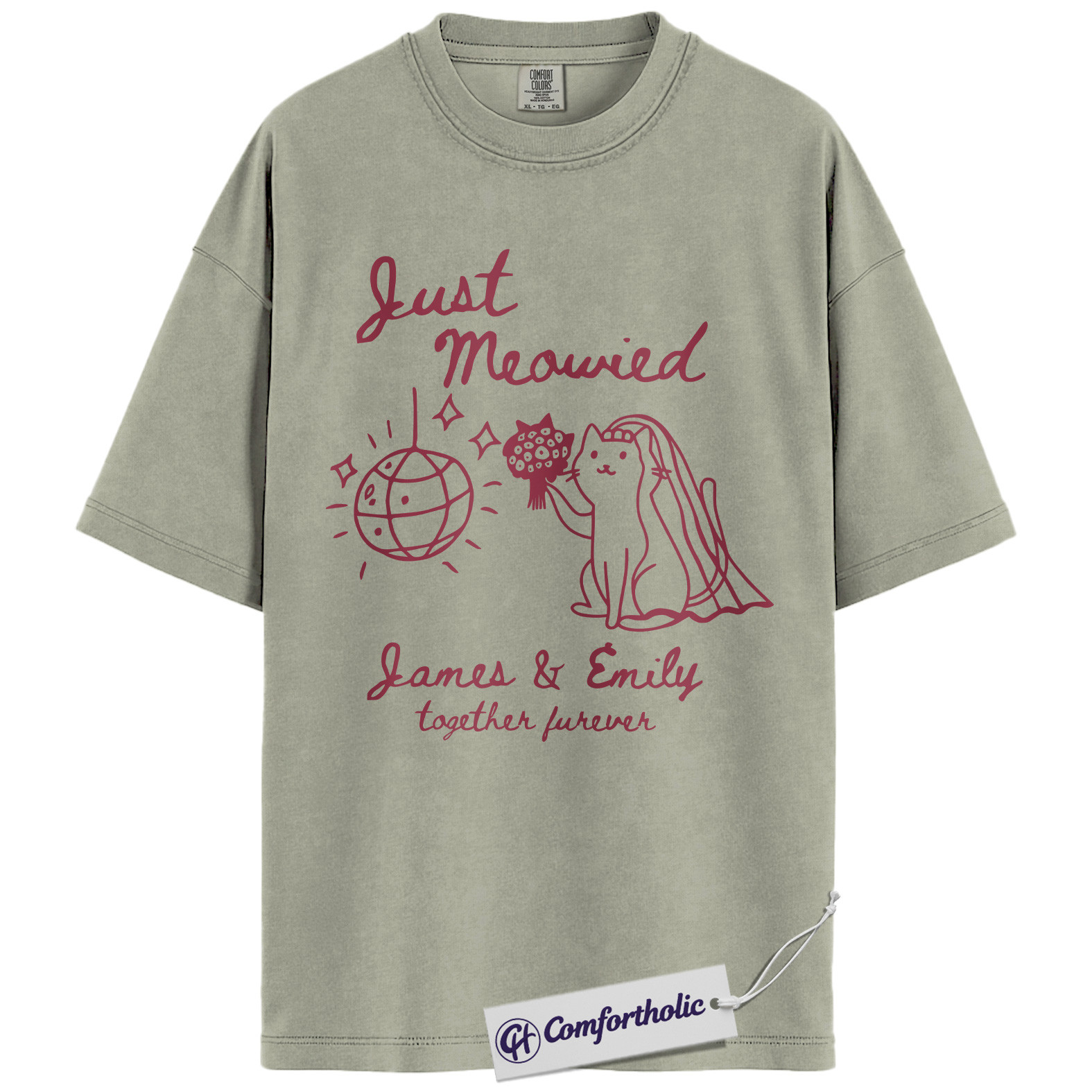 Custom Just Meowied Shirt, Personalized Cat Wedding T-Shirt, Funny Newlywed Couple Graphic Tee, Anniversary Gift for Cat Lovers, Comfort Colors Shirt - Image 6