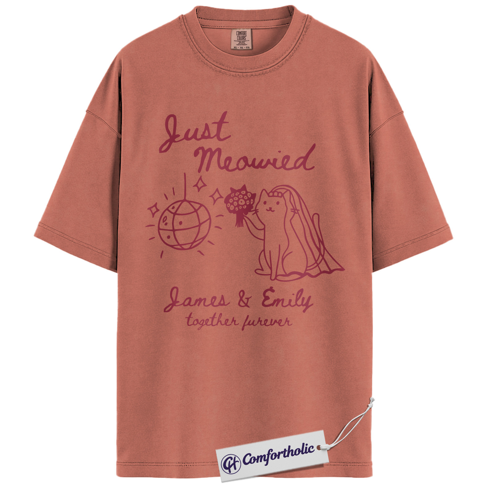 Custom Just Meowied Shirt, Personalized Cat Wedding T-Shirt, Funny Newlywed Couple Graphic Tee, Anniversary Gift for Cat Lovers, Comfort Colors Shirt - Image 7