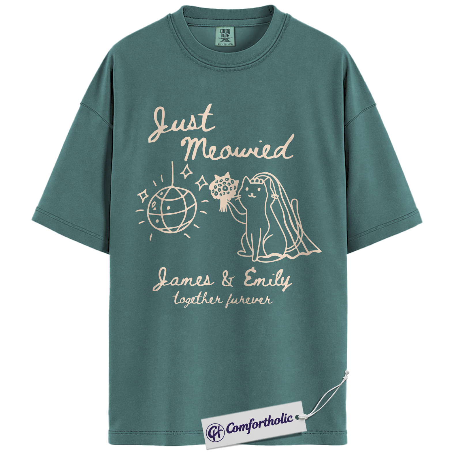Custom Just Meowied Shirt, Personalized Cat Wedding T-Shirt, Funny Newlywed Couple Graphic Tee, Anniversary Gift for Cat Lovers, Comfort Colors Shirt - Image 11