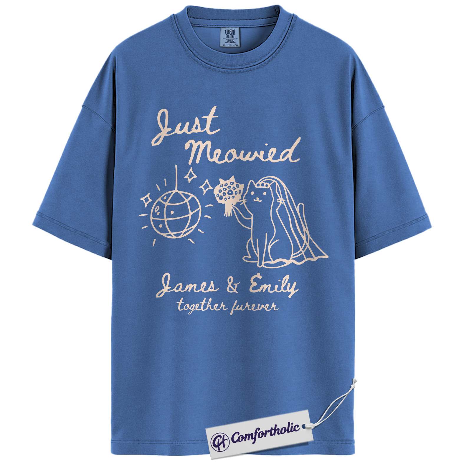 Custom Just Meowied Shirt, Personalized Cat Wedding T-Shirt, Funny Newlywed Couple Graphic Tee, Anniversary Gift for Cat Lovers, Comfort Colors Shirt - Image 12