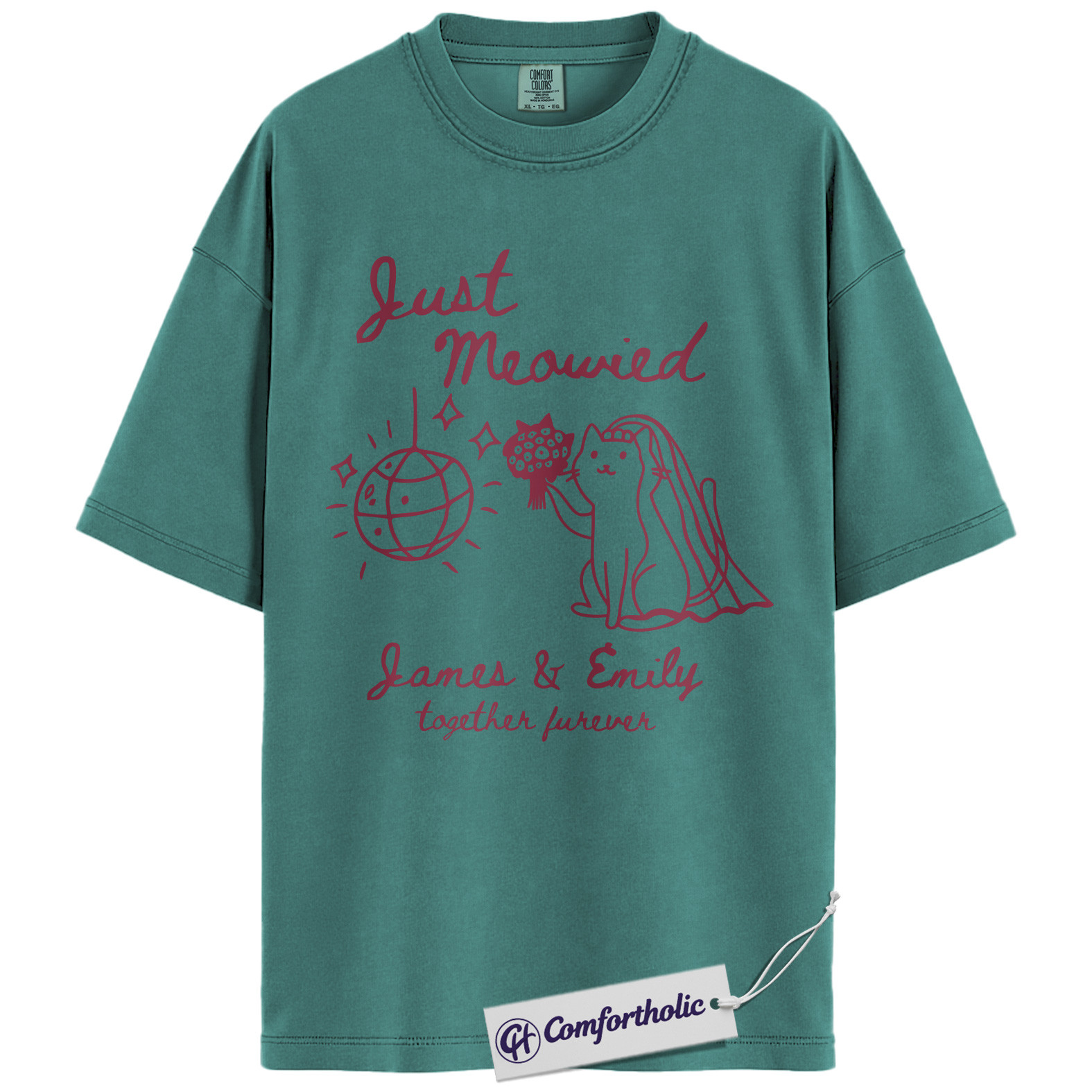 Custom Just Meowied Shirt, Personalized Cat Wedding T-Shirt, Funny Newlywed Couple Graphic Tee, Anniversary Gift for Cat Lovers, Comfort Colors Shirt - Image 13
