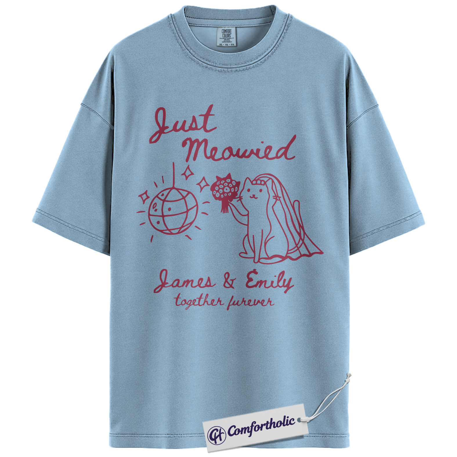 Custom Just Meowied Shirt, Personalized Cat Wedding T-Shirt, Funny Newlywed Couple Graphic Tee, Anniversary Gift for Cat Lovers, Comfort Colors Shirt - Image 14